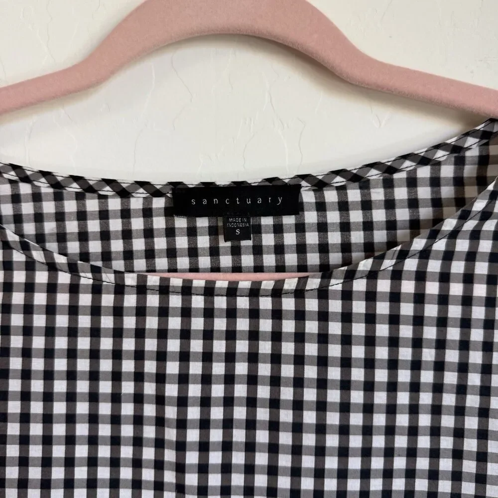 Sanctuary Revolve Black & White Gingham Lightweight  Ruffle Sleeve Blouse Small - Picture 2 of 9